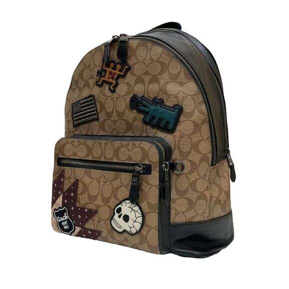 Coach Brown Keith Haring Signature Canvas Backpack with Black Trim and Patces main image 11